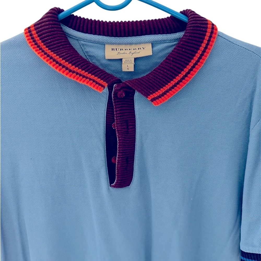 Burberry Blue and Brown Polo Shirt with Sporty Design